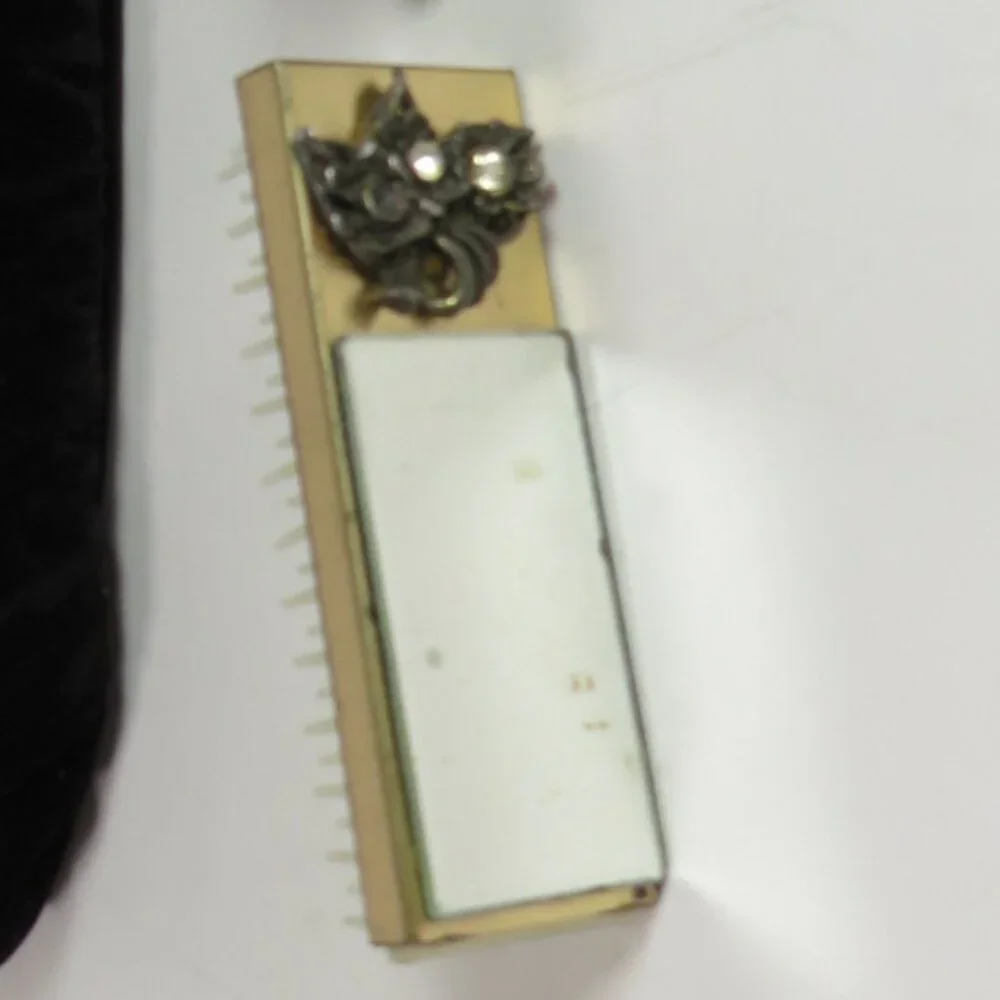 Vintage Black Velvet Kiss-Lock Clutch Purse, satin change & Jeweled Mirror Brush